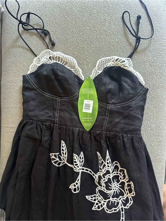 FARM Rio Dresses & Skirts - FARM RIO Black Slip Dress with White Embroidered Trim